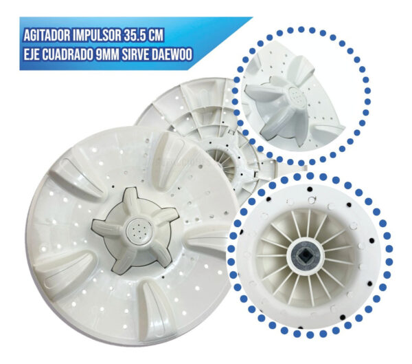 Agitador Impulsor 35.5 Cm Eje Cuadrado 9mm Sirve Daewoo - Imagen 2