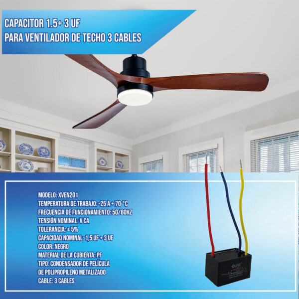 Capacitor 1.5 + 3 Uf Para Ventilador De Techo 3 Cables - Imagen 2
