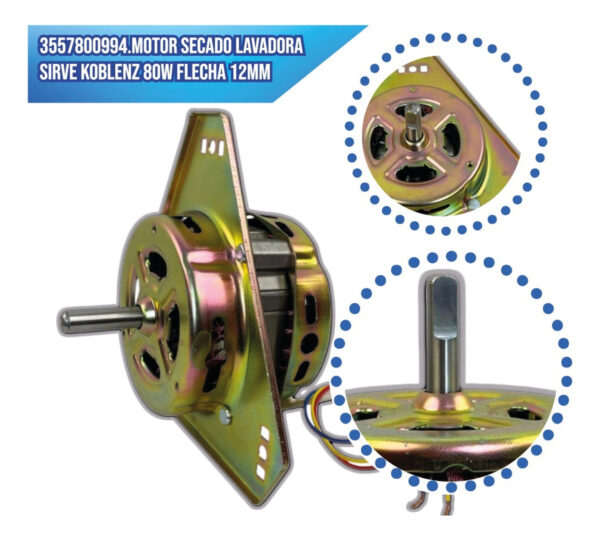 Motor Secado Lavadora Sirve Koblenz 80w Flecha 12mm - Imagen 3