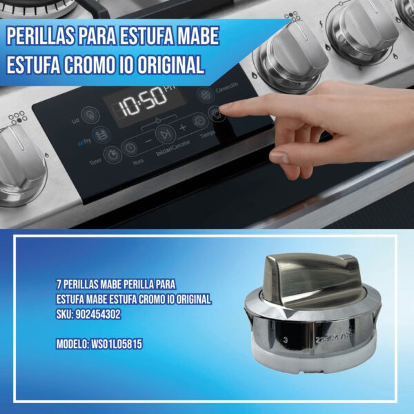 7 Perillas Para Estufa Mabe Estufa Cromo Io Original - Imagen 2