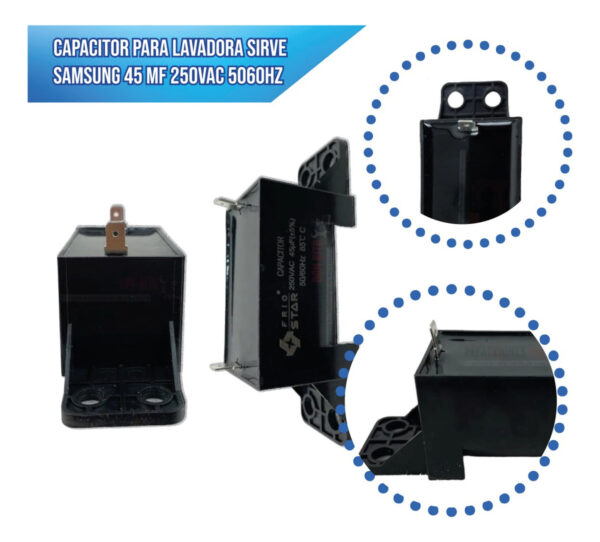 Capacitor Para Lavadora Sirve Samsung 45 Mf 250vac 50/60hz - Imagen 2