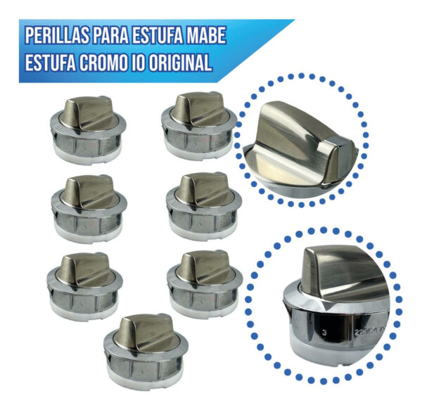 7 Perillas Para Estufa Mabe Estufa Cromo Io Original - Imagen 3
