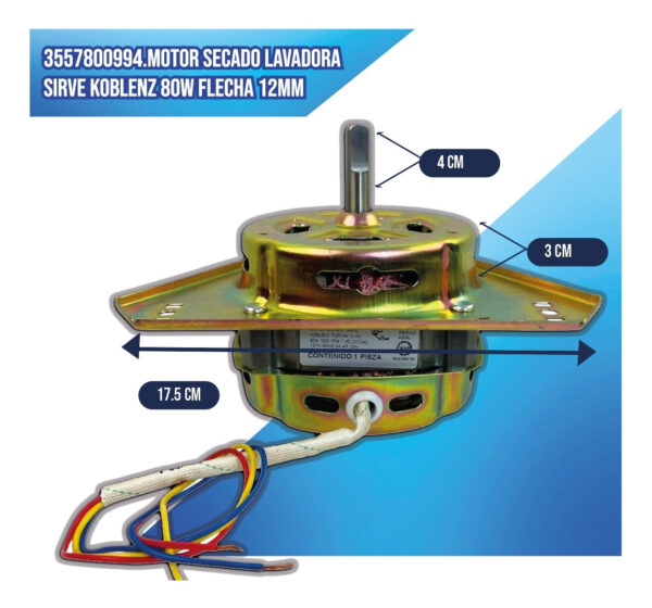 Motor Secado Lavadora Sirve Koblenz 80w Flecha 12mm - Imagen 4