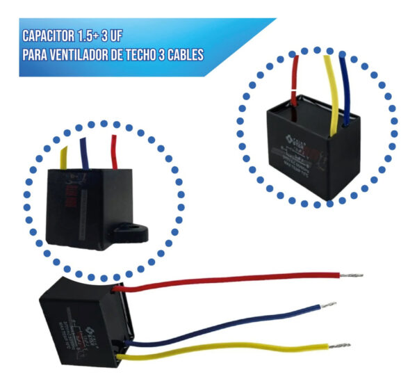 Capacitor 1.5 + 3 Uf Para Ventilador De Techo 3 Cables - Imagen 5