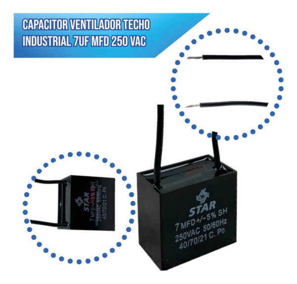 Capacitor Ventilador Techo Industrial 7uf Mfd 250vac - Imagen 3