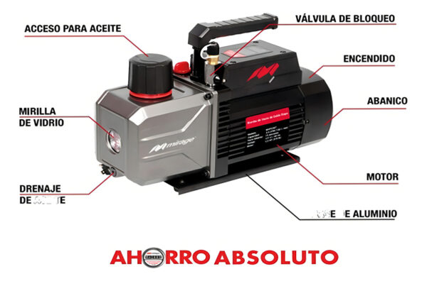 Bomba De Vacío 3.6 Cfm Mirage Dos Etapas Potencia 1/2 Hp MVP236T 127V - Imagen 3