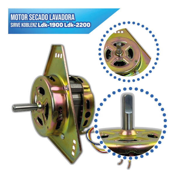 Motor Secado Lavadora Sirve Koblenz Ldk-1900 Ldk-2200 10mm - Imagen 4