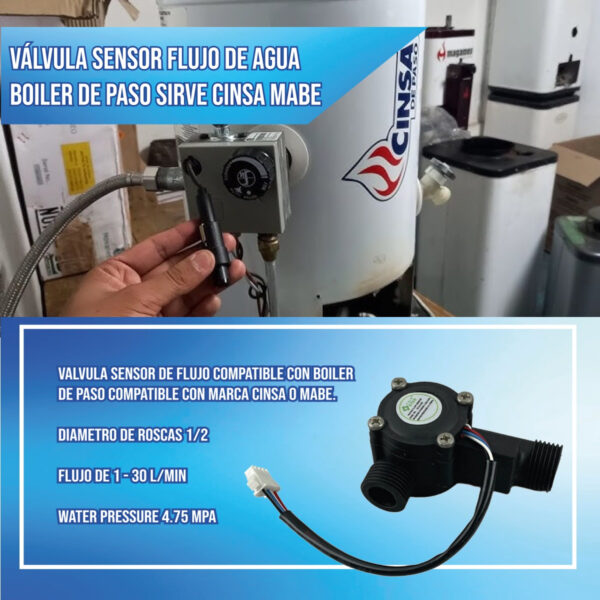 Válvula Sensor Flujo De Agua Boiler De Paso Sirve Cinsa Mabe - Imagen 2