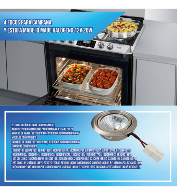 2 Focos Para Campana Y Estufa Mabe Io Mabe Halogeno 12v 20w - Imagen 2