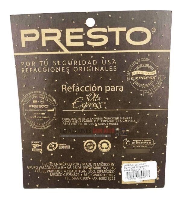 Empaque Y Válvula Para Olla Express Presto 12 Lts - Imagen 4