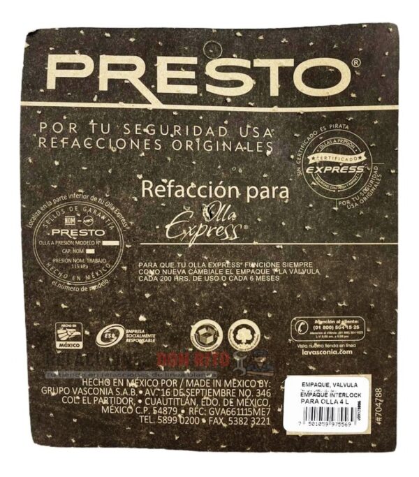 Empaque Y Válvula Para Olla Express Presto 4 Lts - Imagen 6