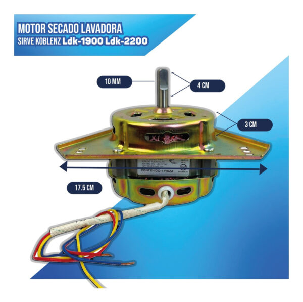 Motor Secado Lavadora Sirve Koblenz Ldk-1900 Ldk-2200 10mm - Imagen 5
