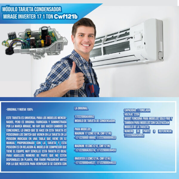 Módulo Tarjeta Condensador Mirage Inverter 17 1 Ton Cwf121b - Imagen 3