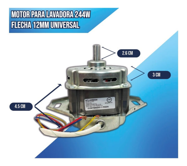Motor Para Lavadora 244w Flecha 12mm Universal - Imagen 4
