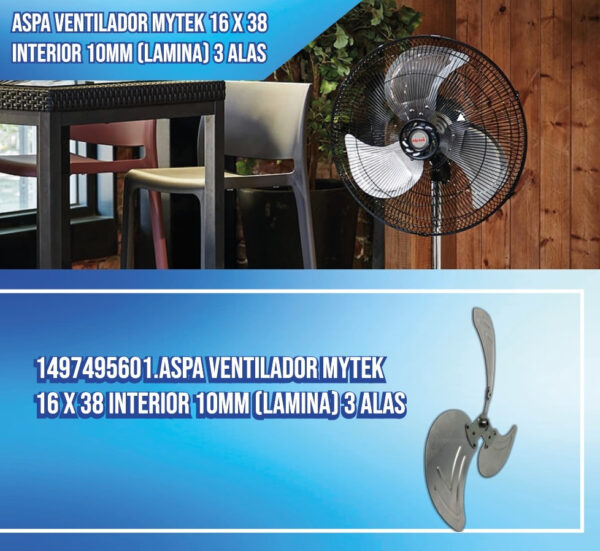 Aspa Ventilador Mytek 16 X 38 Interior 10mm (lamina) 3 Alas - Imagen 3