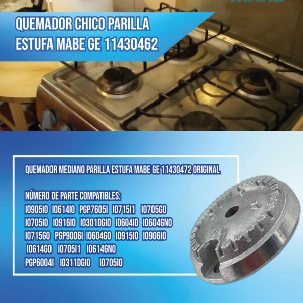 Quemador Chico Parilla Estufa Mabe Ge 11430462 Original - Imagen 4