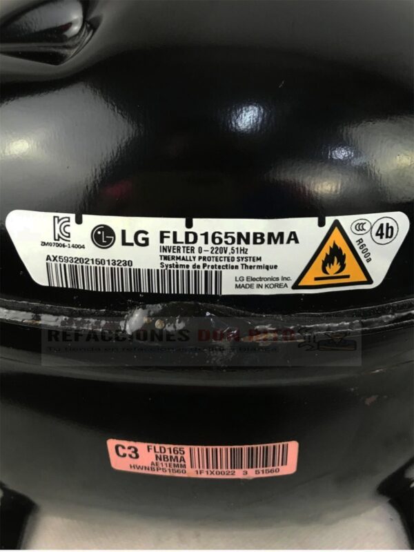 Compresor LG Inverter Original Fld165nbma / Tca36811415 - Imagen 6