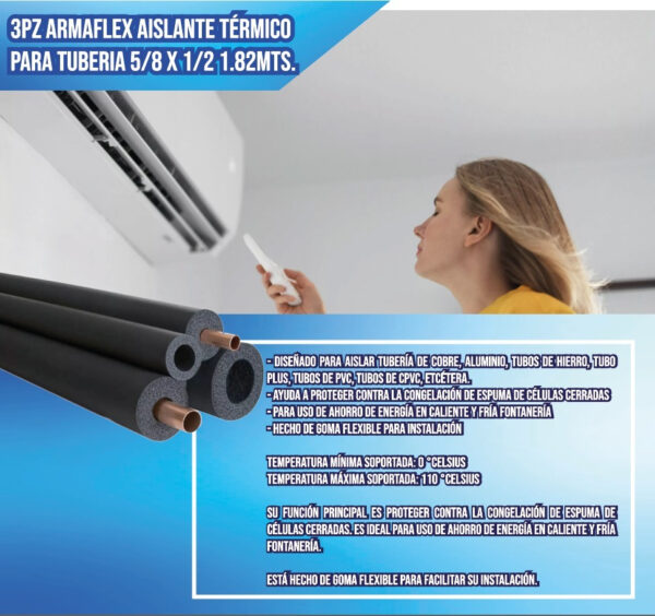 3pz Armaflex Aislante Térmico Para Tubería 5/8 X 1/2 1.82mts - Imagen 2
