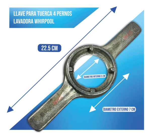 Llave Para Tuerca 4 Pernos Lavadora Whirlpool - Imagen 3