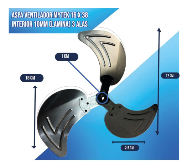 Aspa Ventilador Mytek 16 X 38 Interior 10mm (lamina) 3 Alas - Imagen 4