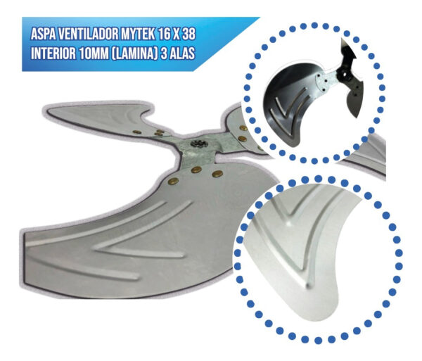Aspa Ventilador Mytek 16 X 38 Interior 10mm (lamina) 3 Alas - Imagen 5