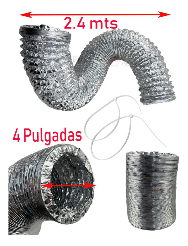 Ducto Flexible De 2.4m Aluminio 4puLG Secadoras O Campanas - Imagen 6