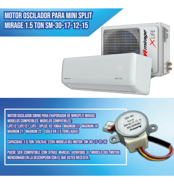Motor Oscilador Para Minisplit Mirage 1.5 Ton Sm-30-17-12-15 - Imagen 3