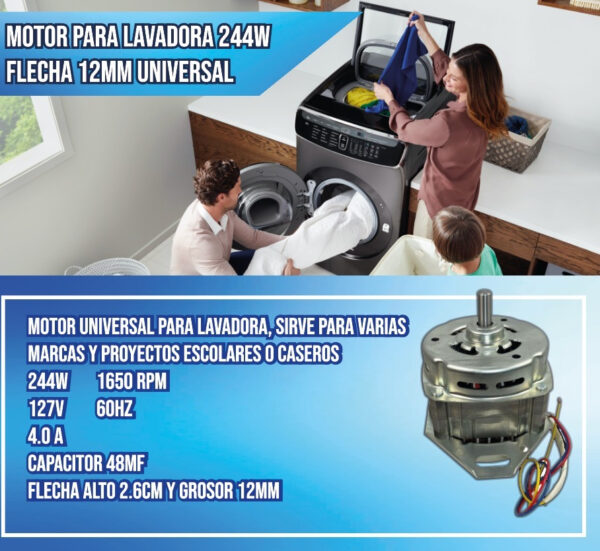 Motor Para Lavadora 244w Flecha 12mm Universal - Imagen 5