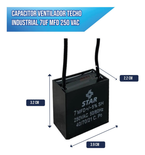 Capacitor Ventilador Techo Industrial 7uf Mfd 250vac - Imagen 5