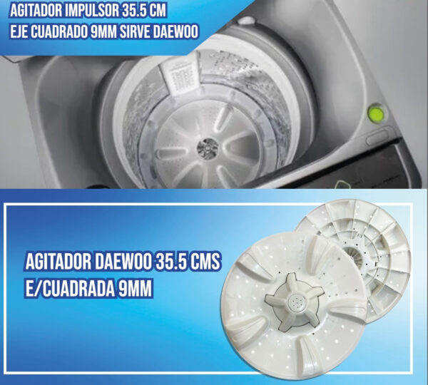 Agitador Impulsor 35.5 Cm Eje Cuadrado 9mm Sirve Daewoo - Imagen 5