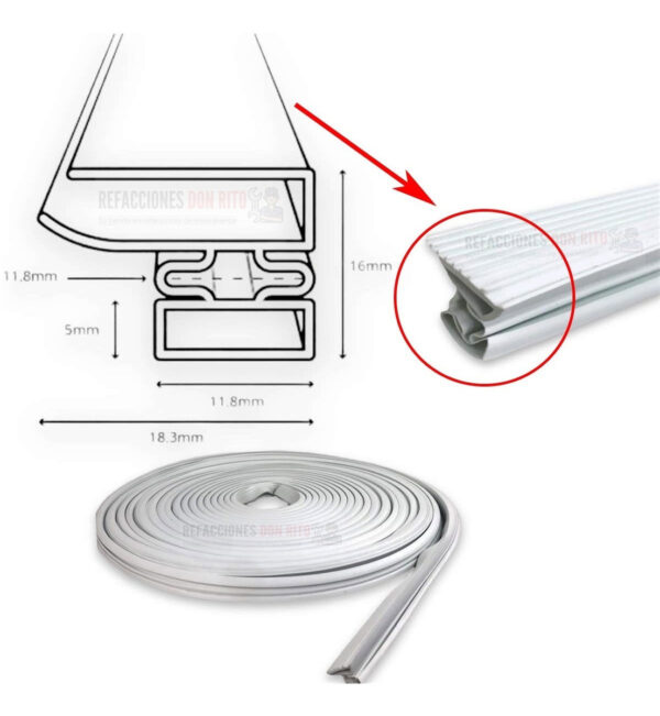 Rollo Empaque Ceja Ancha Para Puerta De Refrigerador 12 Mts - Imagen 6