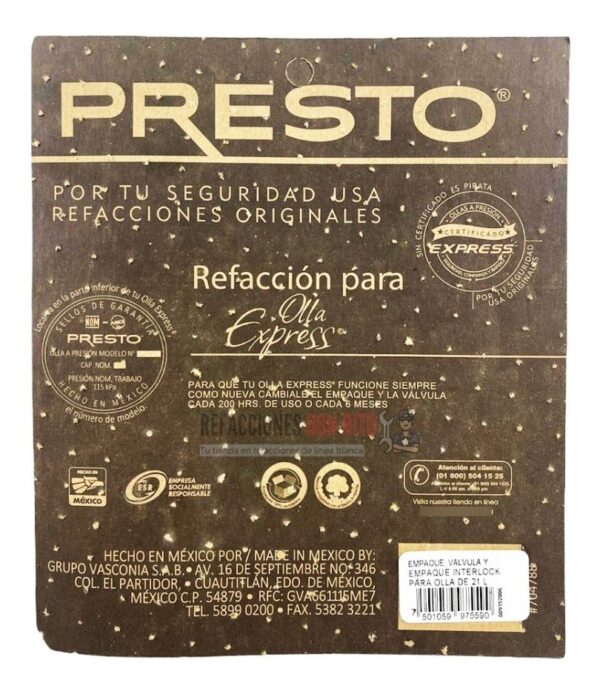 Empaque Y Válvula Para Olla Express Presto 21 Lts - Imagen 10