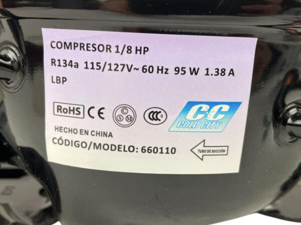Compresor Refrigerador Cold City De 1/8 Hp Gas R134 - Imagen 7