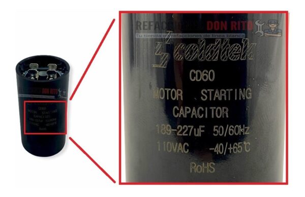 Capacitor De Arranque Lavadora Whirlpool Kenmore 189-227mf - Imagen 5