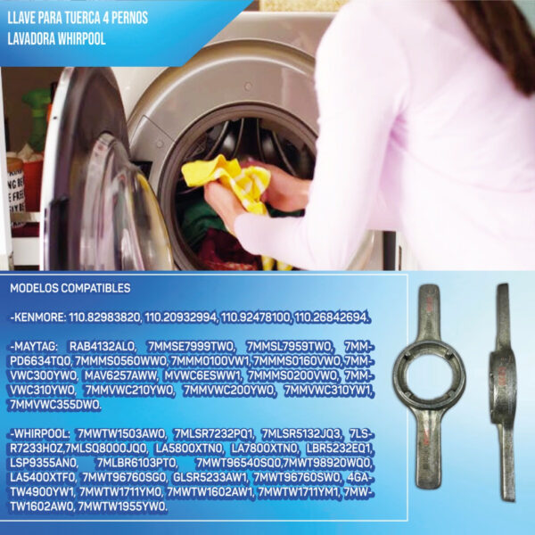 Llave Para Tuerca 4 Pernos Lavadora Whirlpool - Imagen 4