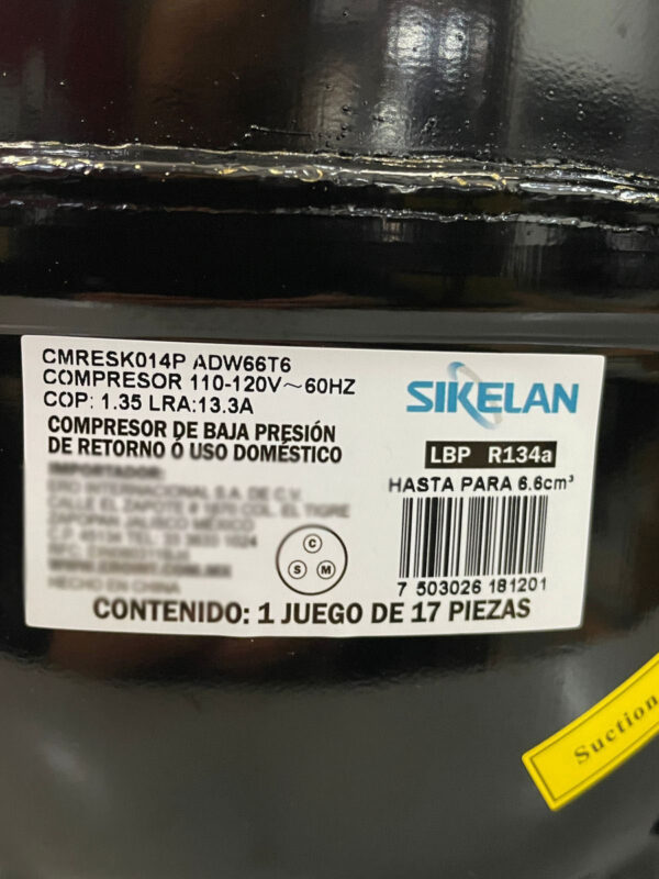 Compresor Sikelan 1/4 + Pesado Hp 110v R134a Cmresk014p - Imagen 6