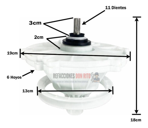 Transmisión Para Lavadora LG 2 Tinas Trompo 11 Dientes - Imagen 9